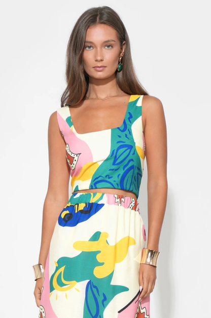 Kylie Square Neck Smocked Back Printed Top