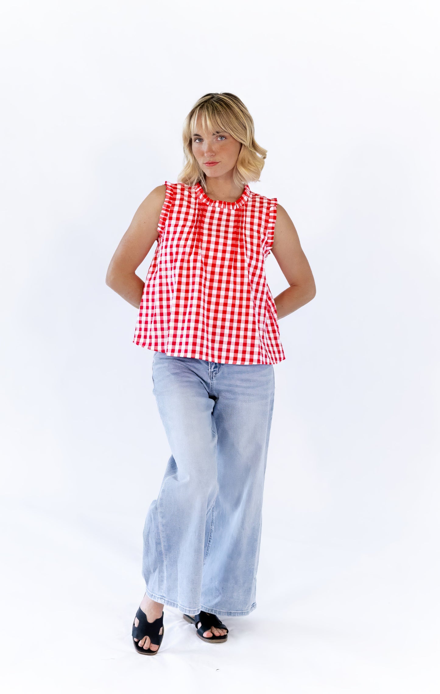 Laury Gingham Pintuck Top