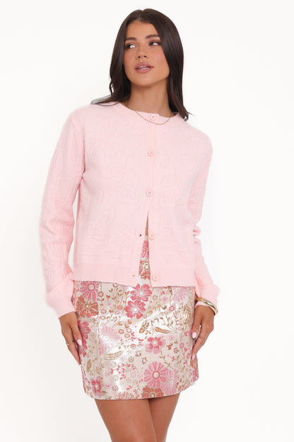 Myah Brocade Mini Skirt - Pink Floral