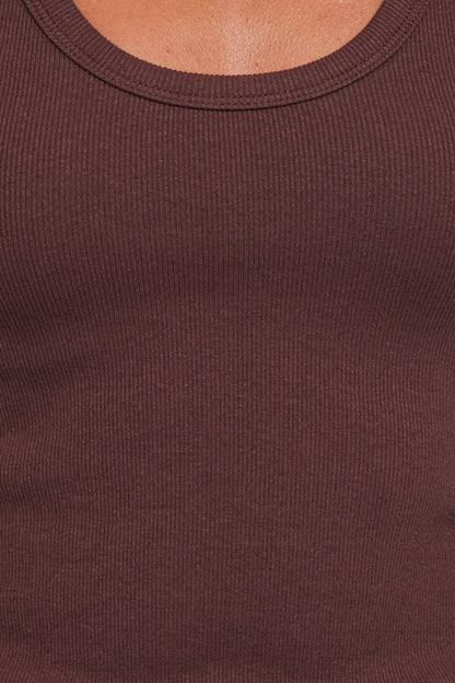 Miles Racerback Rib Knit Tank Top - Espresso