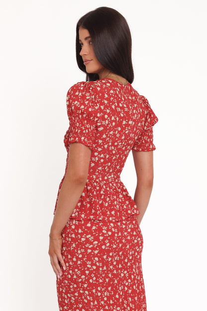 Zoella Peplum Top - Red Floral