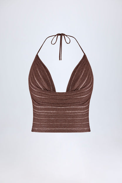 Plunge Halterneck Crop Top in Bronze